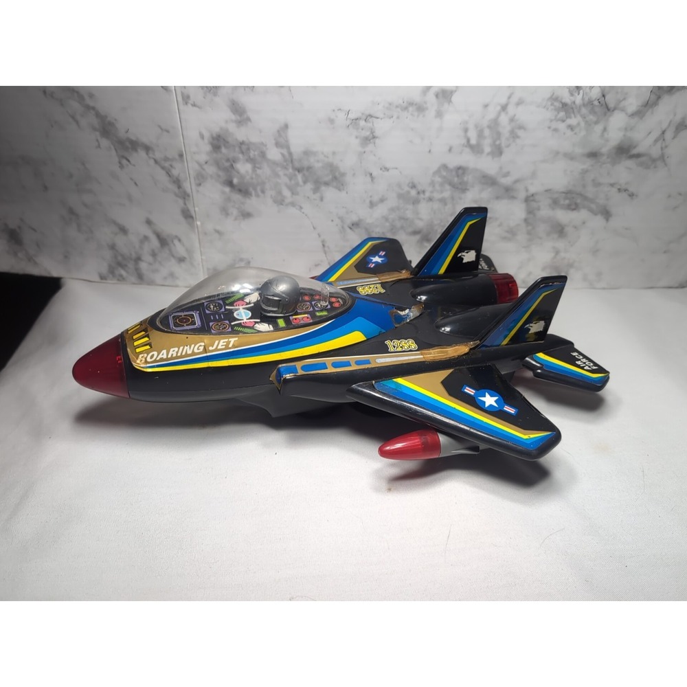 VINTAGE 80'S ROARING JET BATTERY OPERATED TOY PLANE Lights & Sound WORKS 13"